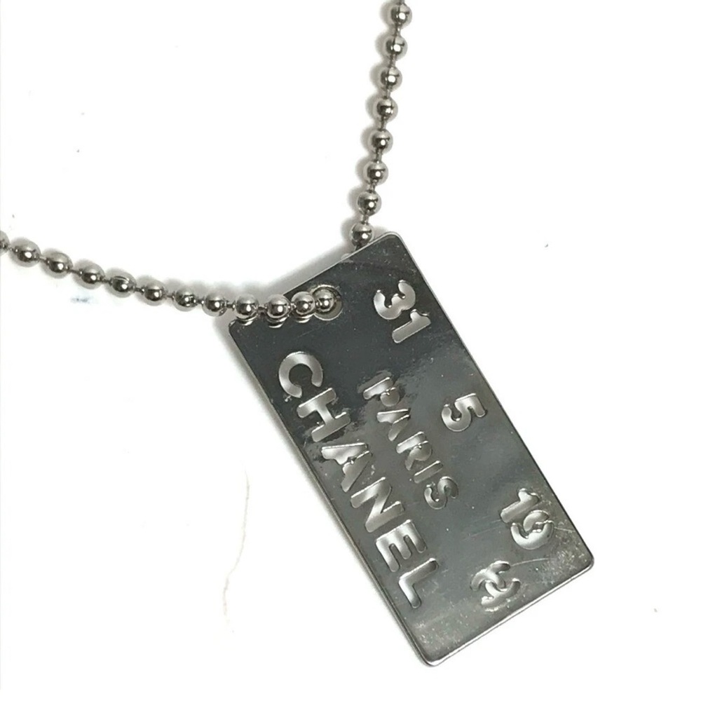 Chanel Silver Rectangular Pendant Necklace - image 2